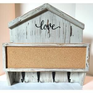 Jackcube Design Key Mail Holder Pin Board Organizer Rustic Wood Wall Mount Gray